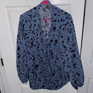 SHEIN Blue and Black Patterned Blouse